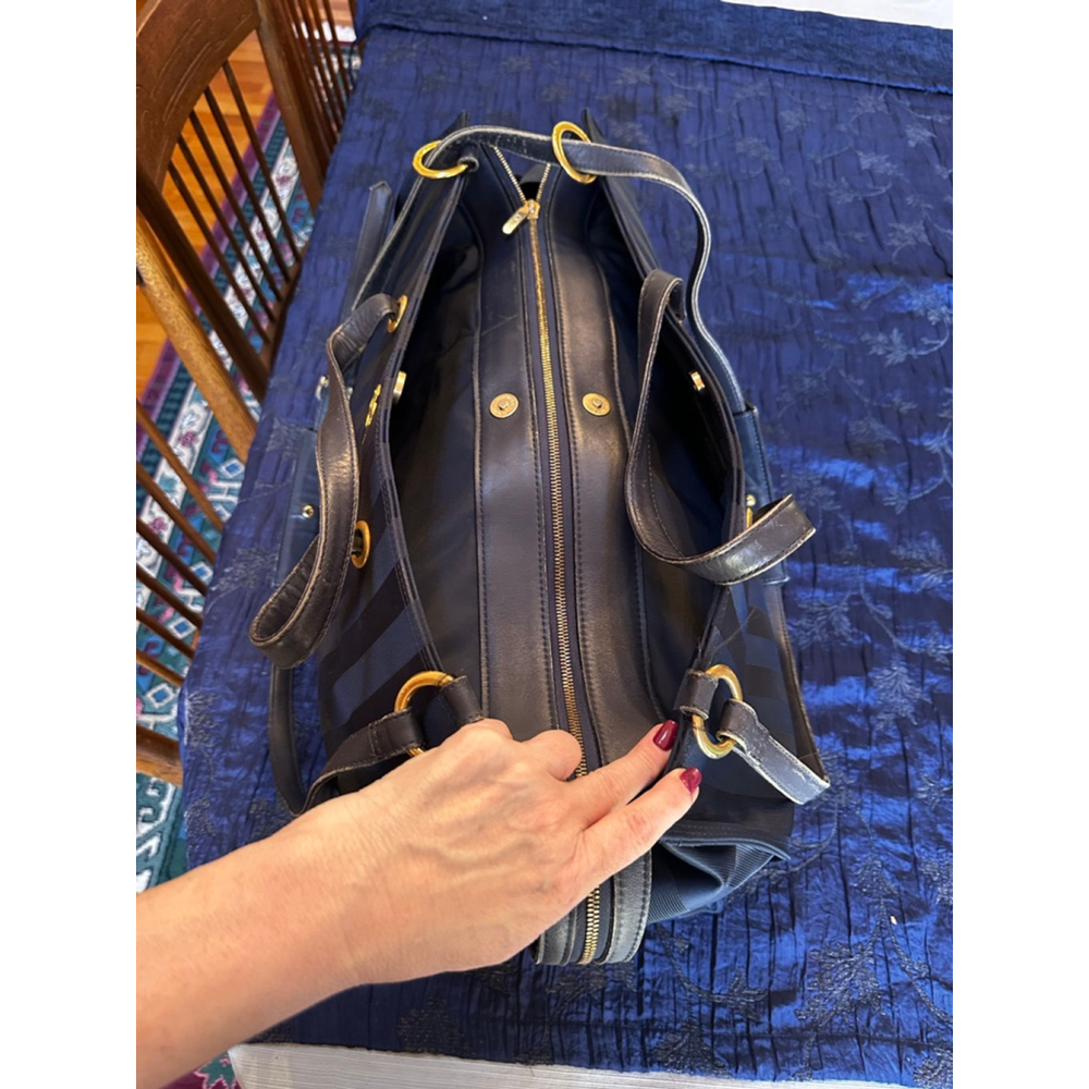 Valentino Garavani Leather & Nylon Navy Striped Travel Bag - Picture 12 of 16